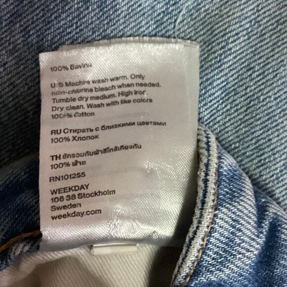 Weekday Blue Meg High Rise Straight Tapered Leg Medium Wash Mom Denim Jeans 32 - Picture 5 of 5